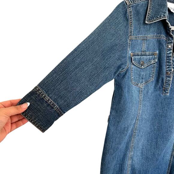 Old Navy Women's Y2K Denim Stretch Shirt Dress Blue Size 8 - Picture 3 of 10